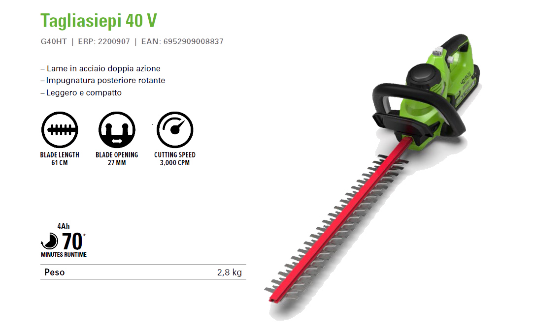 Greenworks Tagliasiepi 40 V